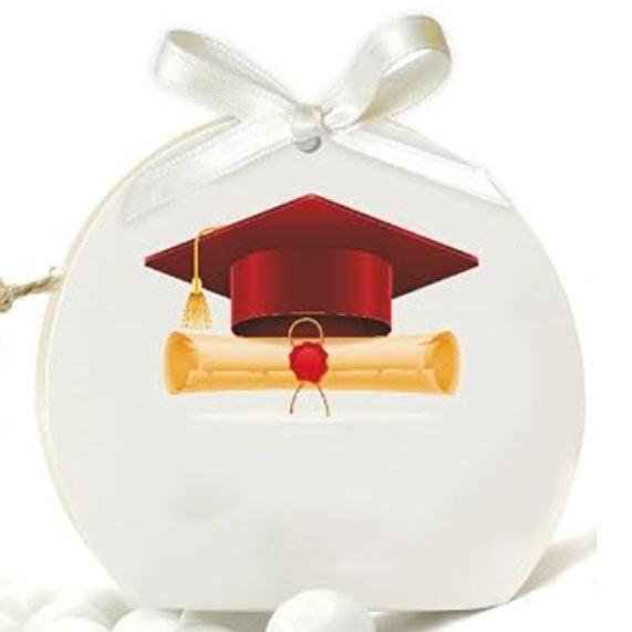 30 Scatoline Portaconfetti LAUREA + 30 Nastrini - STAMPA INCLUSA - Cappello Rosso