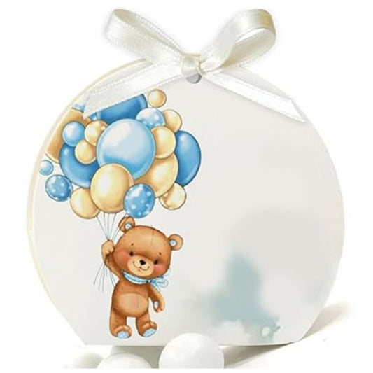 30 Scatoline Portaconfetti + 30 Nastrini - STAMPA INCLUSA - Orsetto boy ballon
