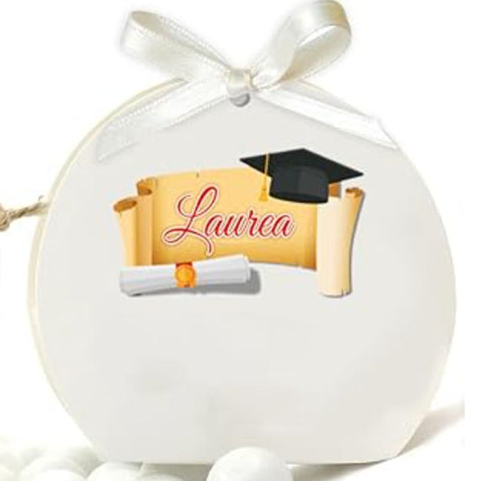 30 Scatoline Portaconfetti LAUREA + 30 Nastrini - STAMPA INCLUSA - Pergamena