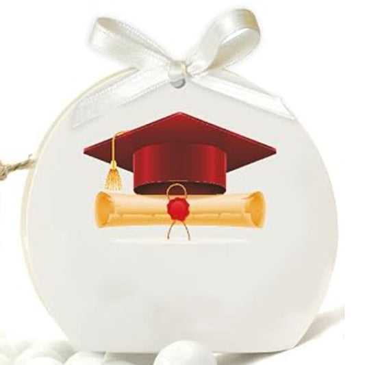 30 Scatoline Portaconfetti LAUREA + 30 Nastrini - STAMPA INCLUSA - Cappello Rosso