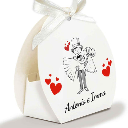 30 Scatoline Portaconfetti MATRIMONIO + 30 Nastrini - STAMPA INCLUSA - IMBRACCIO