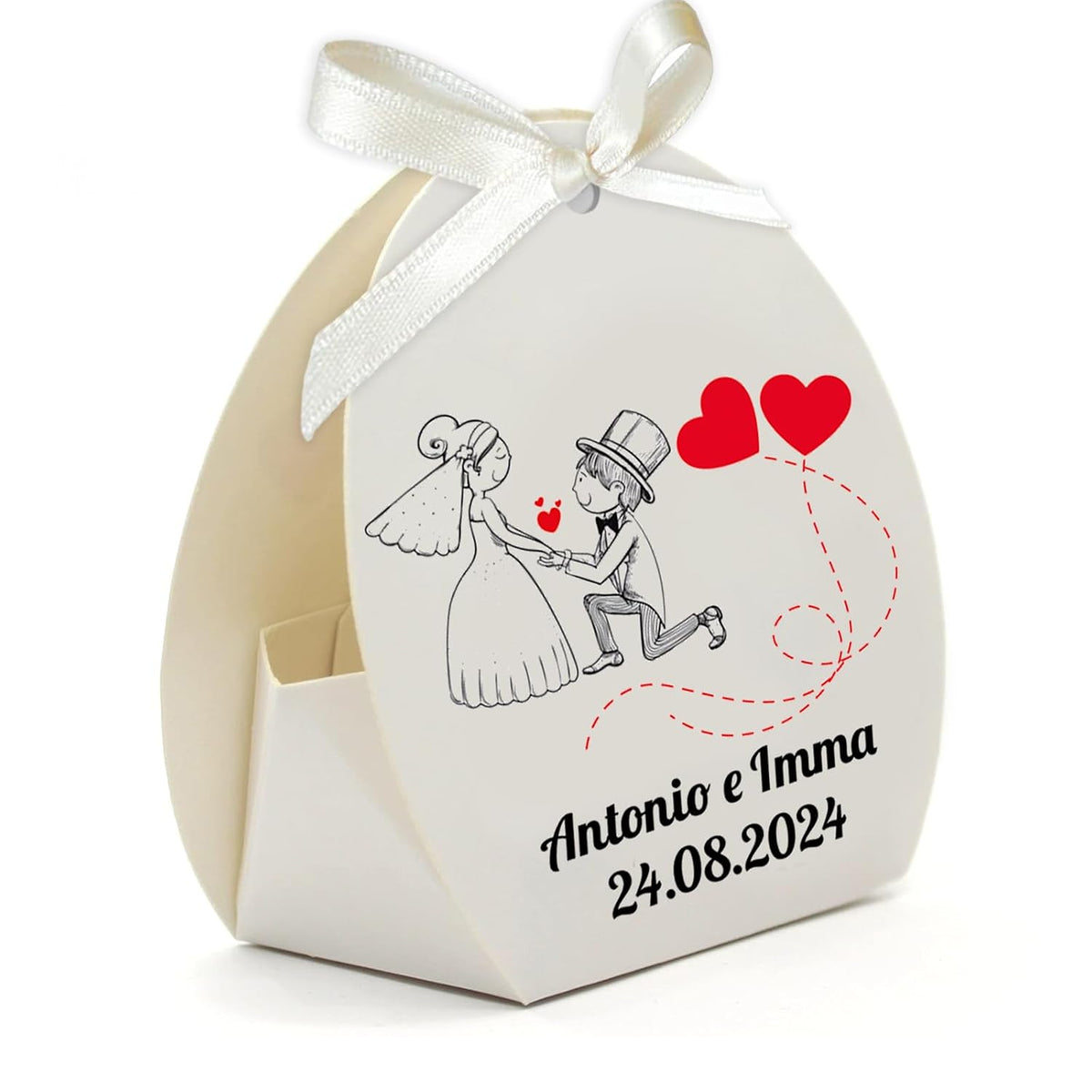 30 Scatoline Portaconfetti MATRIMONIO + 30 Nastrini - STAMPA INCLUSA - INCHINO