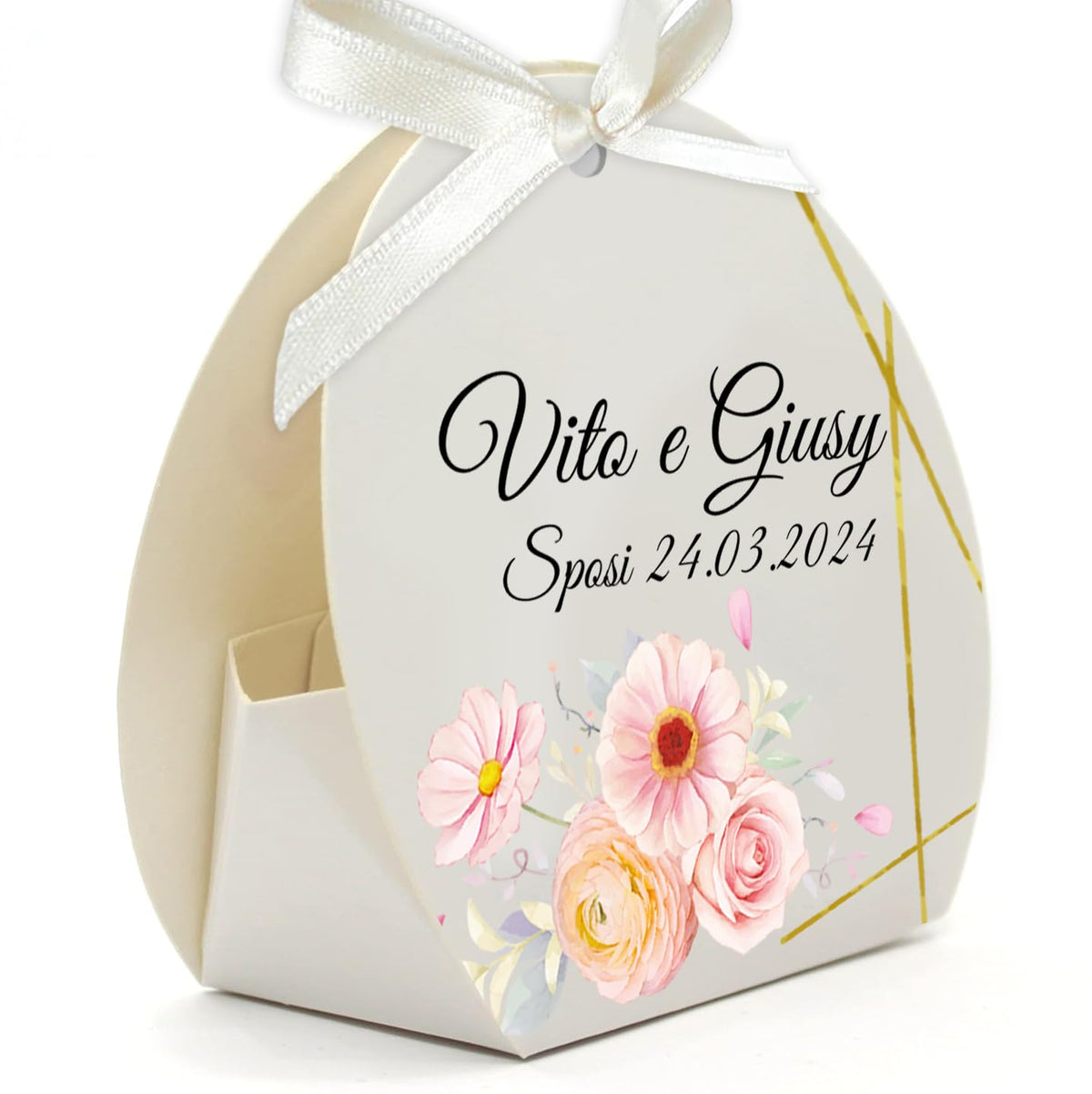 30 Scatoline Portaconfetti MATRIMONIO + 30 Nastrini - STAMPA INCLUSA - PEONIE