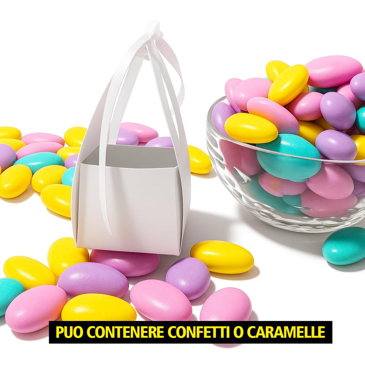 30 Scatoline Portaconfetti MATRIMONIO + 30 Nastrini - STAMPA INCLUSA - IMBRACCIO